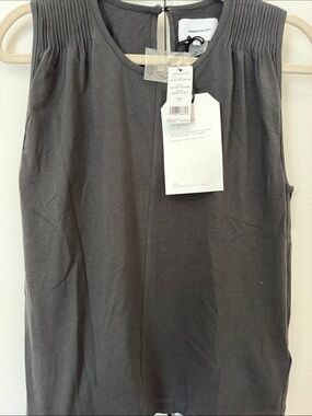 Current/Elliott Slate Gray Sleeveless Pleated-Yoke Tank